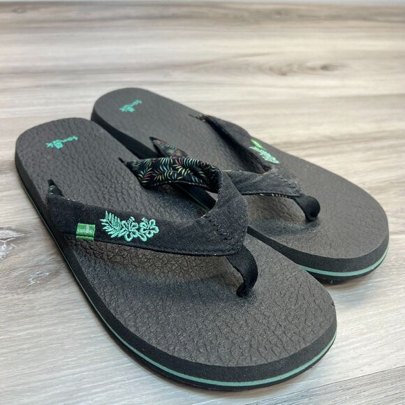 Women Sanuk Size 9 Yoga Paradise 2 Flip Flop Sandal 1091869 Black - Picture 1 of 11